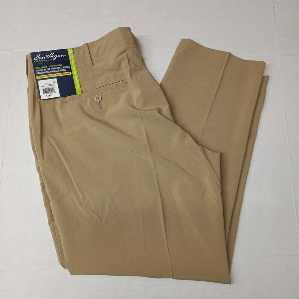 Ben Hogan Men Pants 40x30 Khaki Tan Flex Waist Stretch Chino
